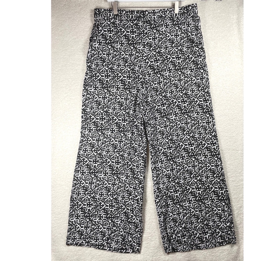 wide leg pull on pants ellos L flowy geometric boho artsy resortwear